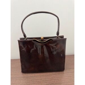 Vintage Lewis Tortoise Shell Patent Leather Handbag 1950s 60s Top Handle Bag